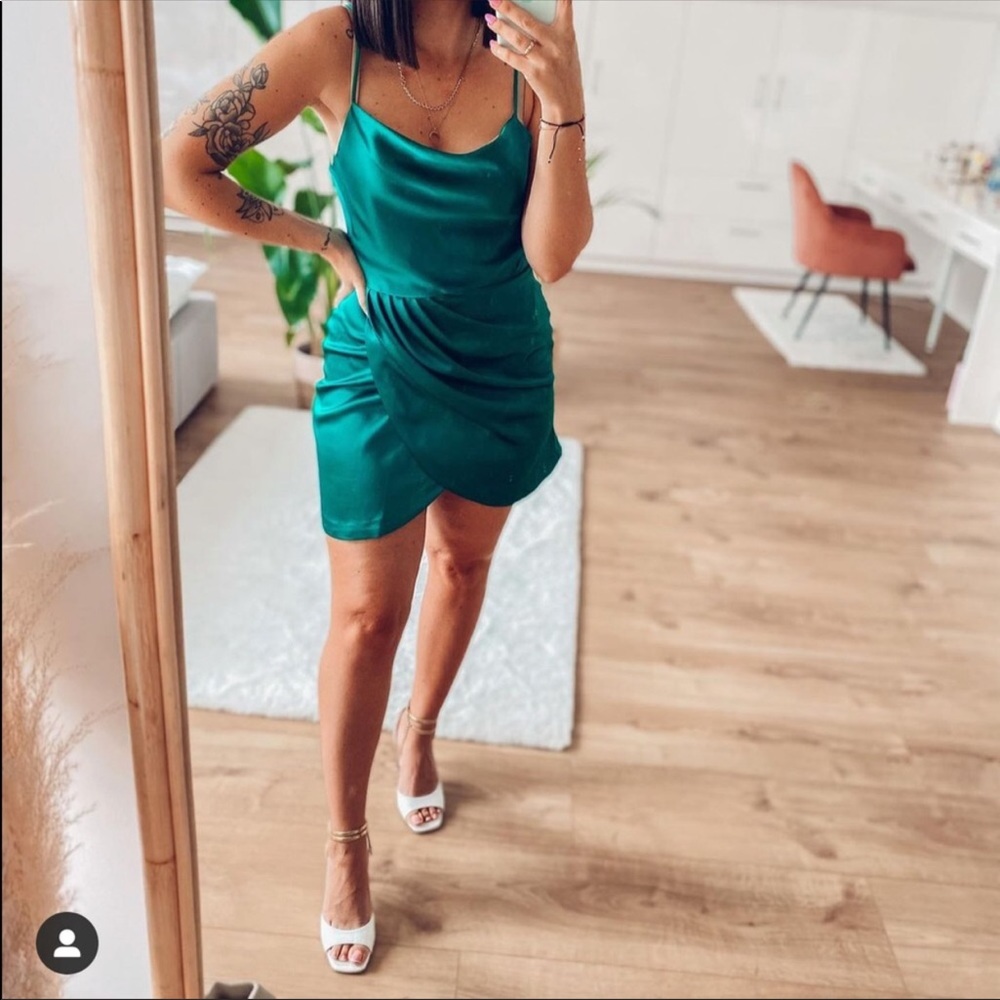 Zara satin mini dress duck green